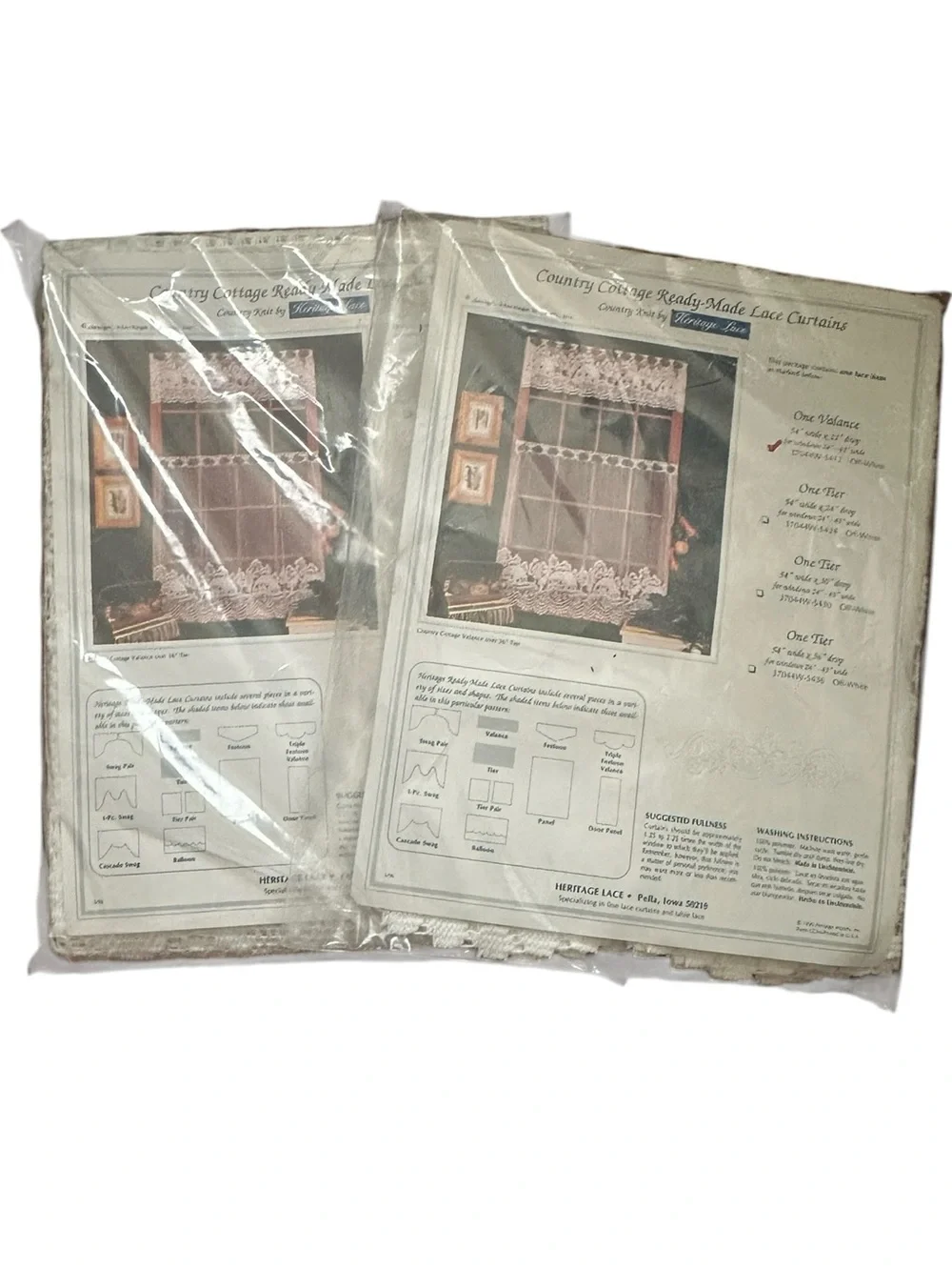 Vintage Sheer Lace Curtain Valance Panel Pair Cottage House Country Kitchen Set